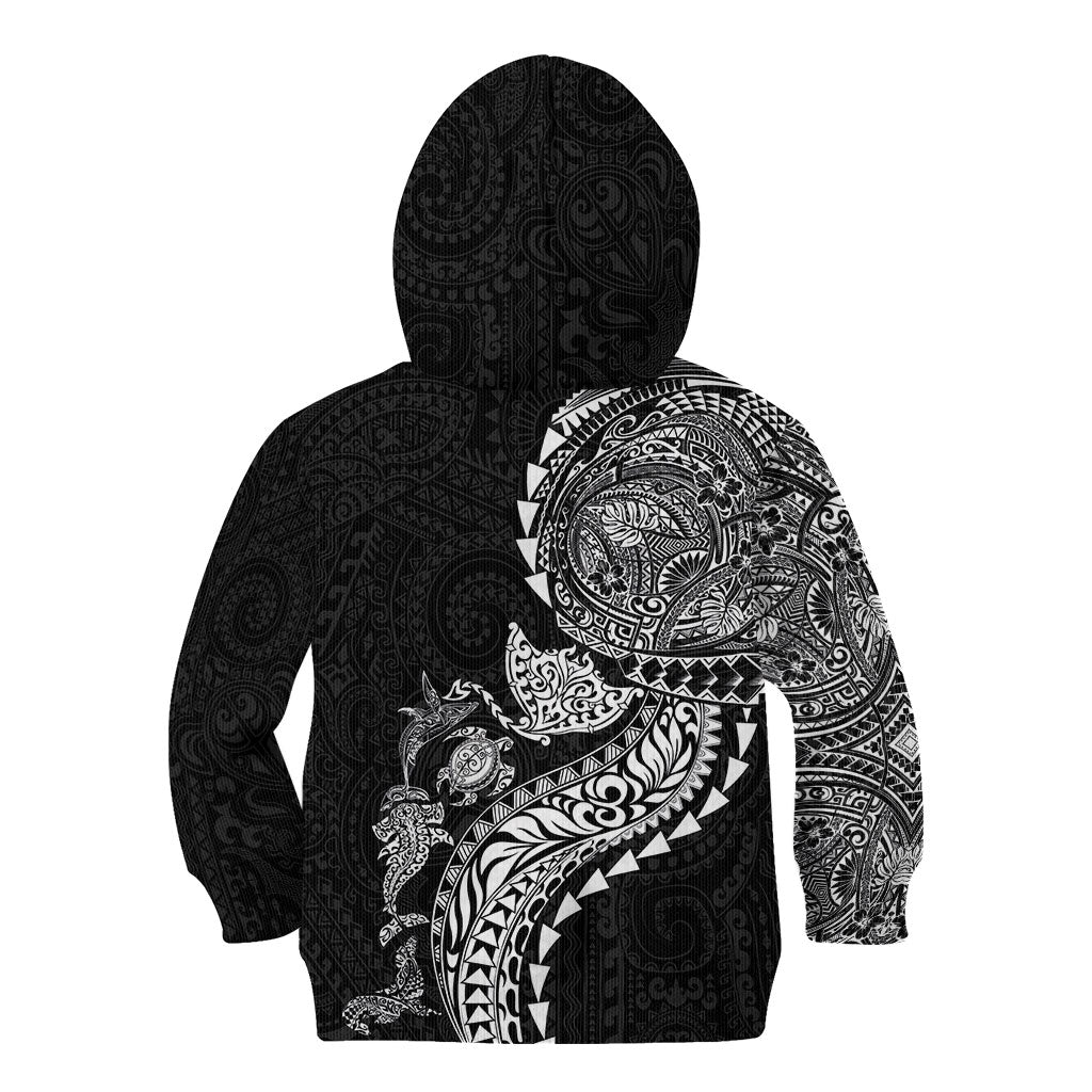 Hawaiian Kakau Tribal Sea Animals Tattoos Kid Hoodie Black Color
