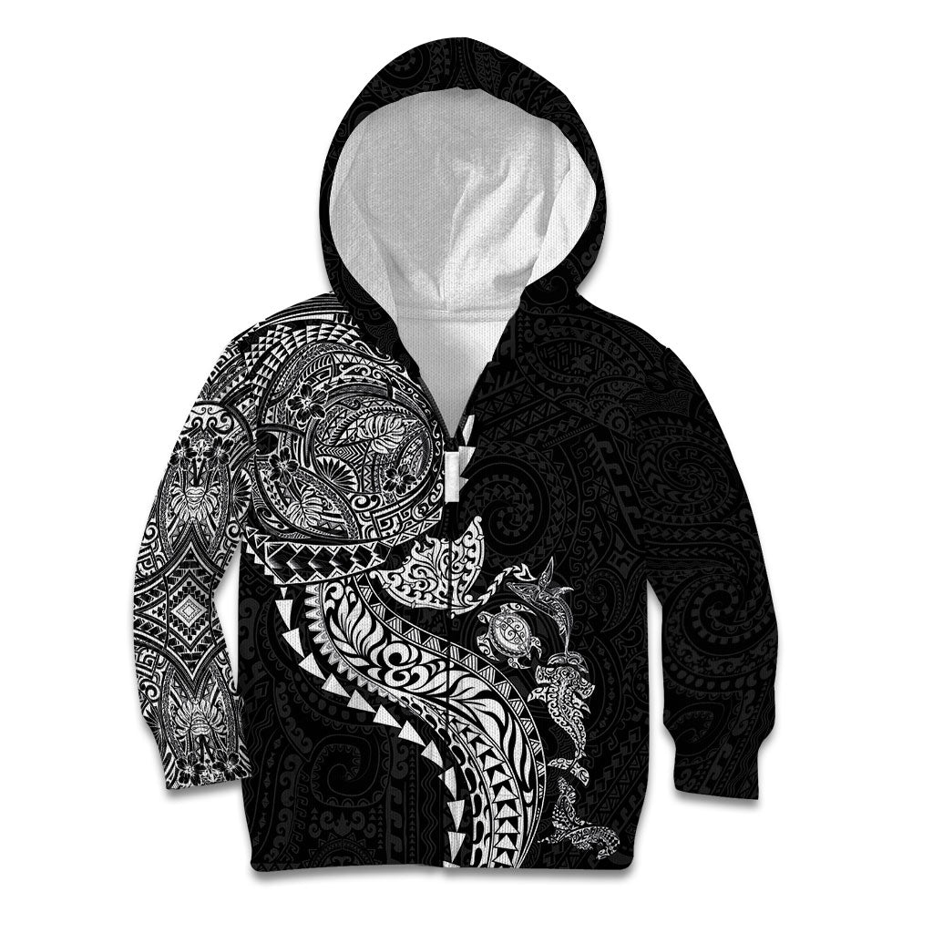 Hawaiian Kakau Tribal Sea Animals Tattoos Kid Hoodie Black Color