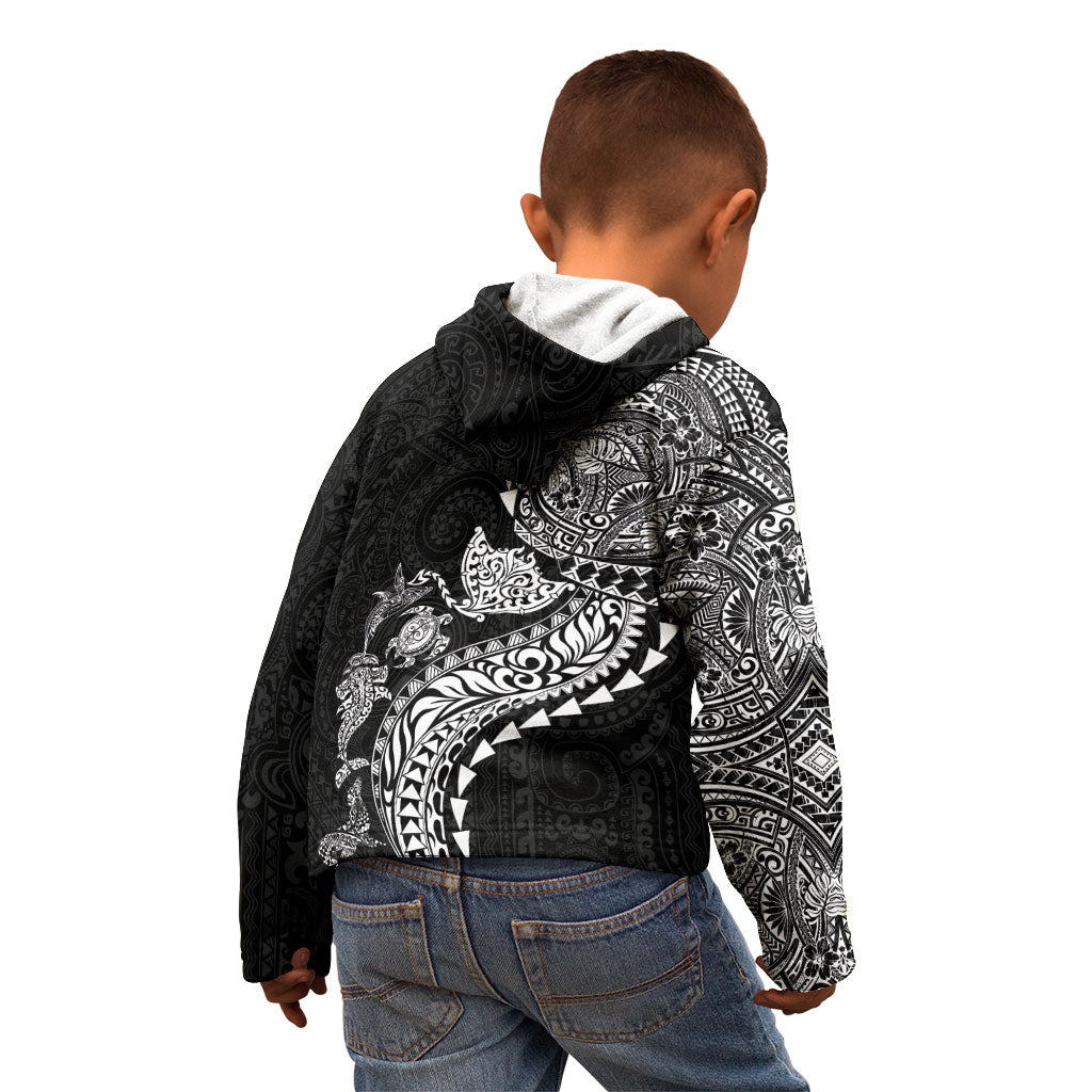Hawaiian Kakau Tribal Sea Animals Tattoos Kid Hoodie Black Color