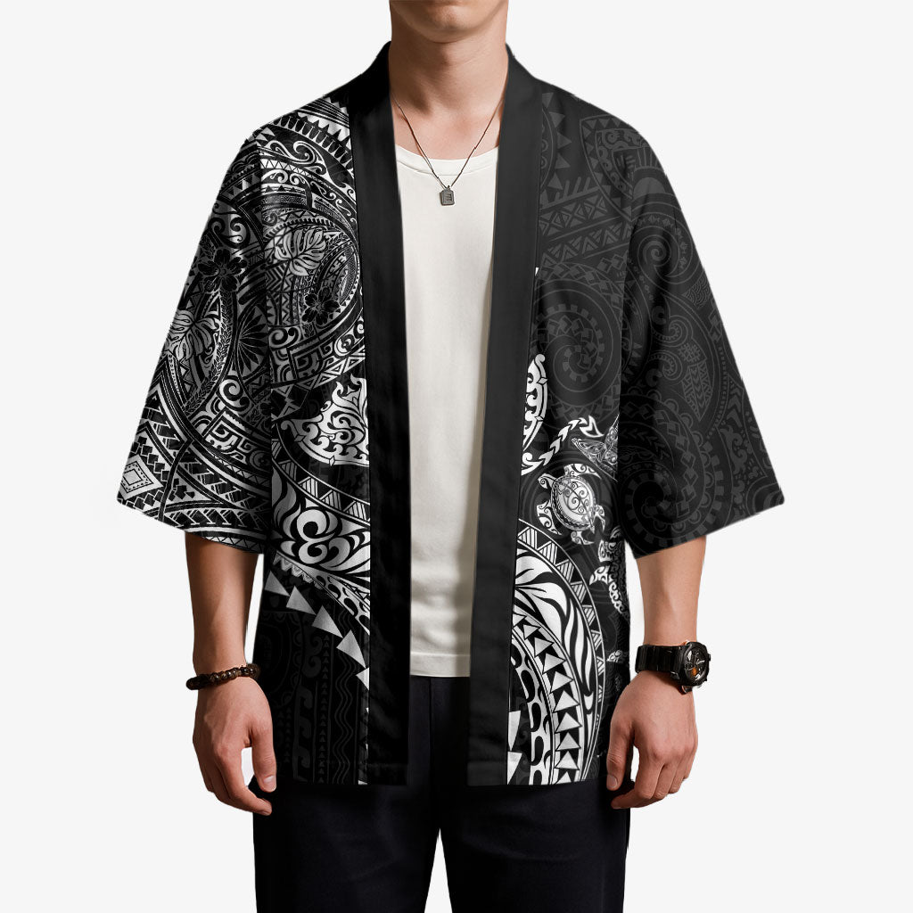 Hawaiian Kakau Tribal Sea Animals Tattoos Kimono Black Color