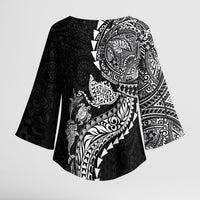 Hawaiian Kakau Tribal Sea Animals Tattoos Kimono Sleeve Blouse Black Color