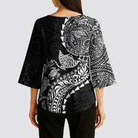 Hawaiian Kakau Tribal Sea Animals Tattoos Kimono Sleeve Blouse Black Color