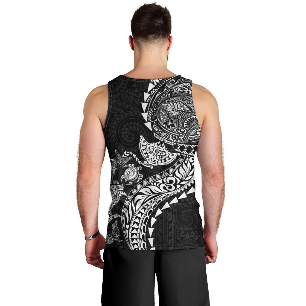 Hawaiian Kakau Tribal Sea Animals Tattoos Men Tank Top Black Color
