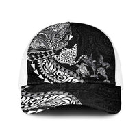 Hawaiian Kakau Tribal Sea Animals Tattoos Mesh Trucker Cap Black Color
