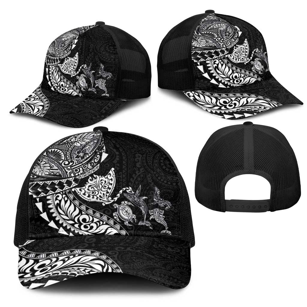 Hawaiian Kakau Tribal Sea Animals Tattoos Mesh Trucker Cap Black Color
