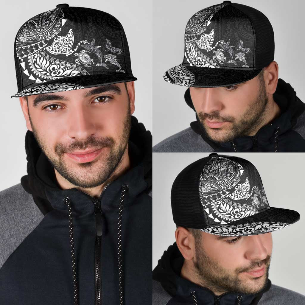 Hawaiian Kakau Tribal Sea Animals Tattoos Mesh Trucker Cap Black Color