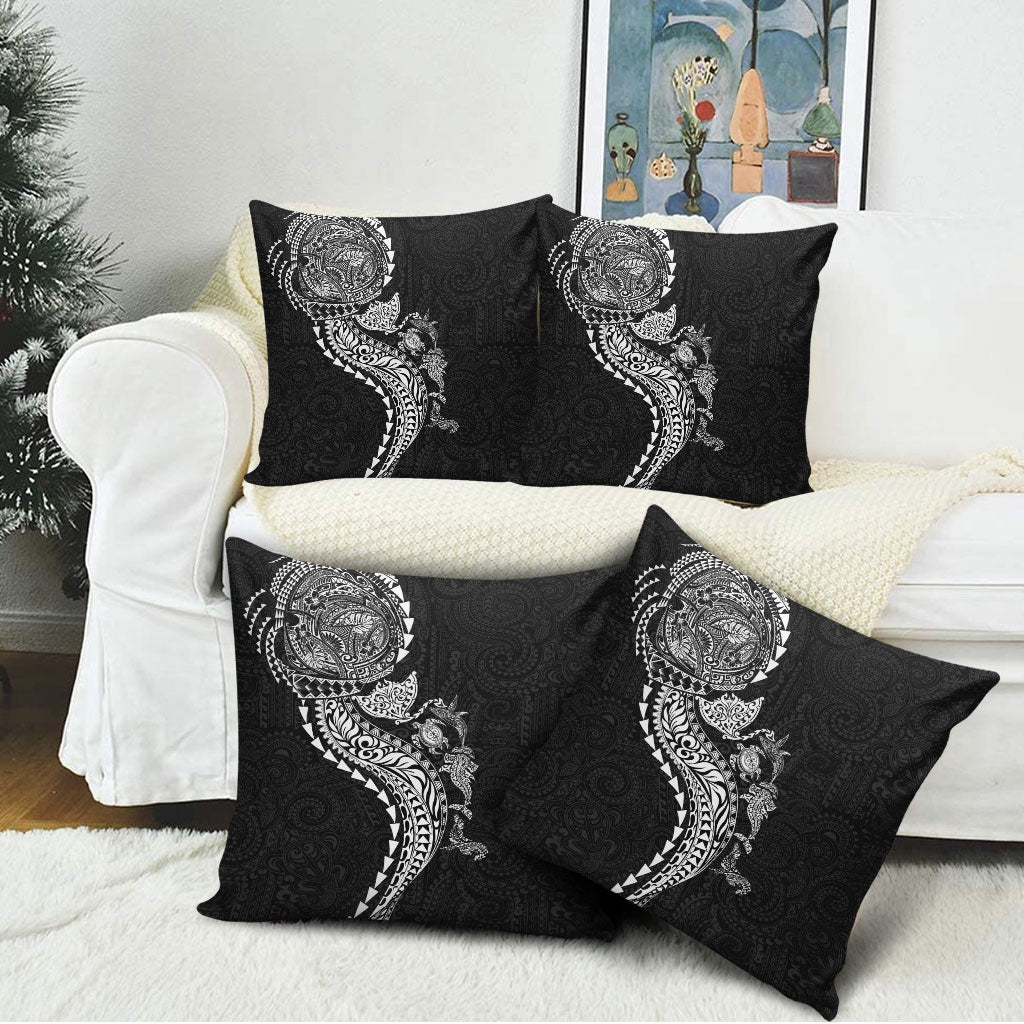 Hawaiian Kakau Tribal Sea Animals Tattoos Pillow Cover Black Color