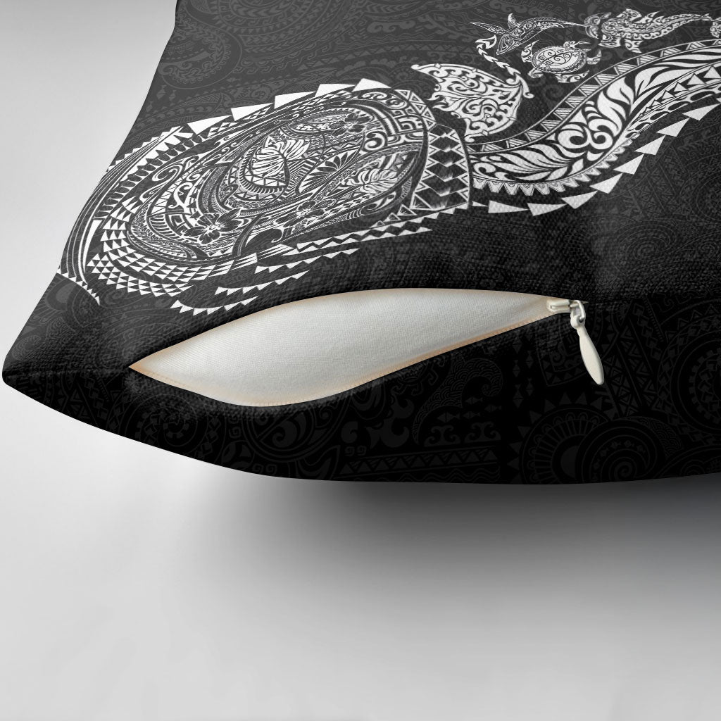 Hawaiian Kakau Tribal Sea Animals Tattoos Pillow Cover Black Color