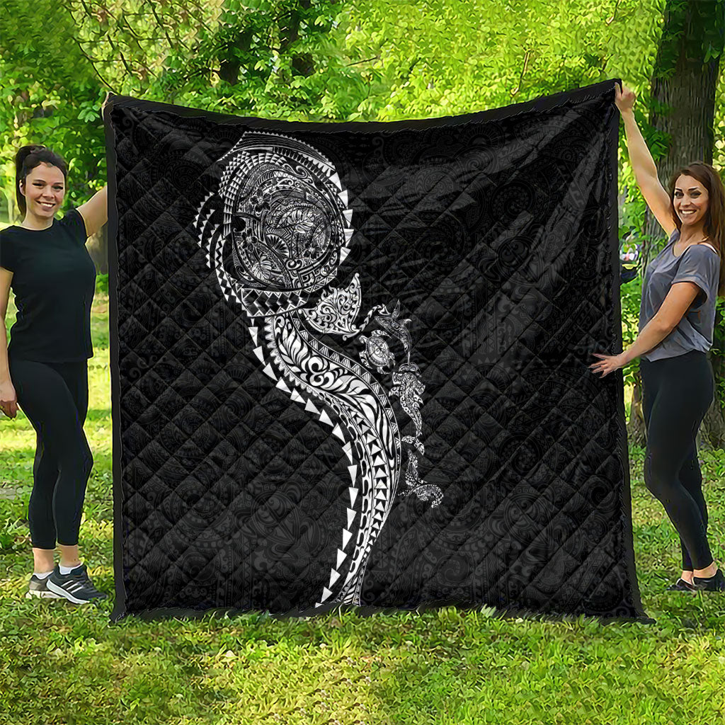 Hawaiian Kakau Tribal Sea Animals Tattoos Quilt Black Color