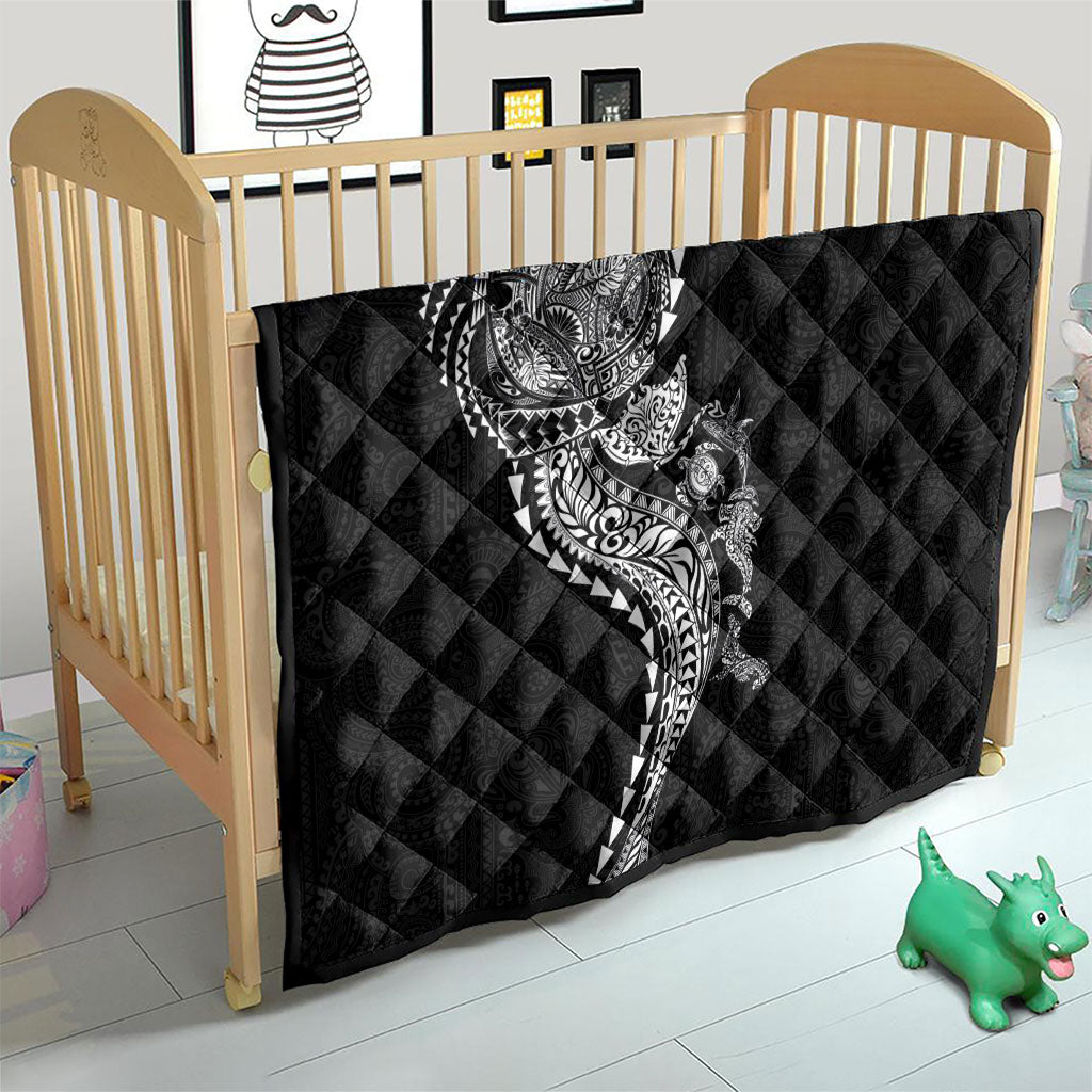 Hawaiian Kakau Tribal Sea Animals Tattoos Quilt Black Color