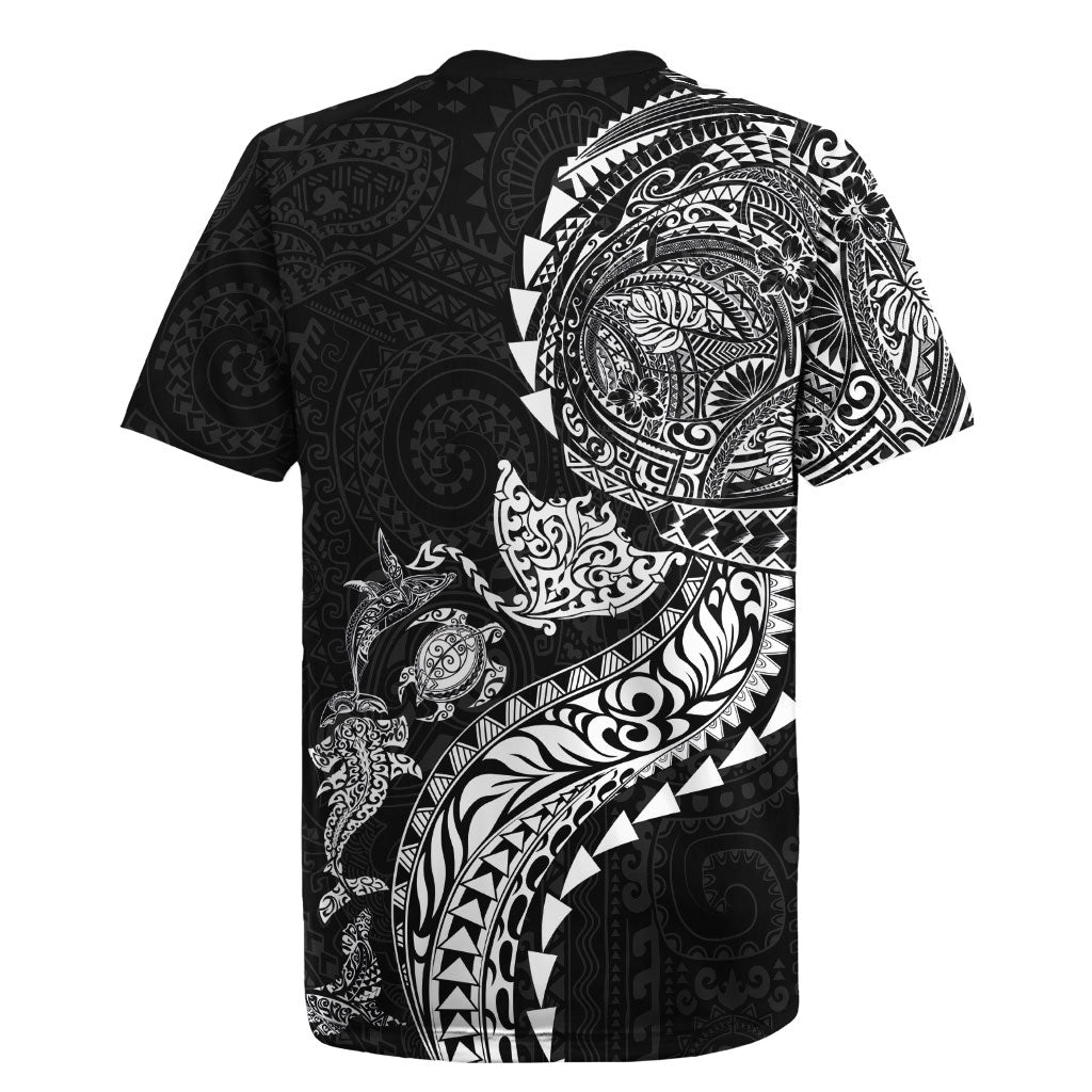 Hawaiian Kakau Tribal Sea Animals Tattoos Rugby Jersey Black Color