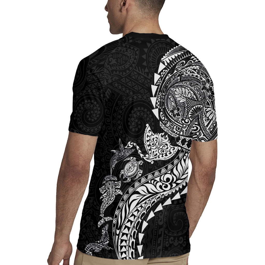 Hawaiian Kakau Tribal Sea Animals Tattoos Rugby Jersey Black Color
