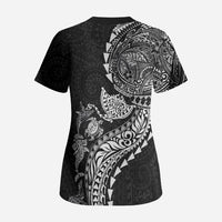Hawaiian Kakau Tribal Sea Animals Tattoos Scrub Top Black Color
