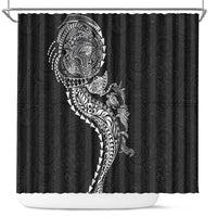 Hawaiian Kakau Tribal Sea Animals Tattoos Shower Curtain Black Color