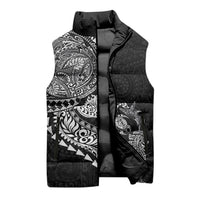 Hawaiian Kakau Tribal Sea Animals Tattoos Sleeveless Puffer Jacket Black Color