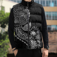 Hawaiian Kakau Tribal Sea Animals Tattoos Sleeveless Puffer Jacket Black Color
