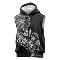 Hawaiian Kakau Tribal Sea Animals Tattoos Sleeveless Zip Hoodie Black Color LT03 Black - Polynesian Pride