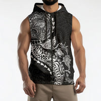Hawaiian Kakau Tribal Sea Animals Tattoos Sleeveless Zip Hoodie Black Color LT03 - Polynesian Pride