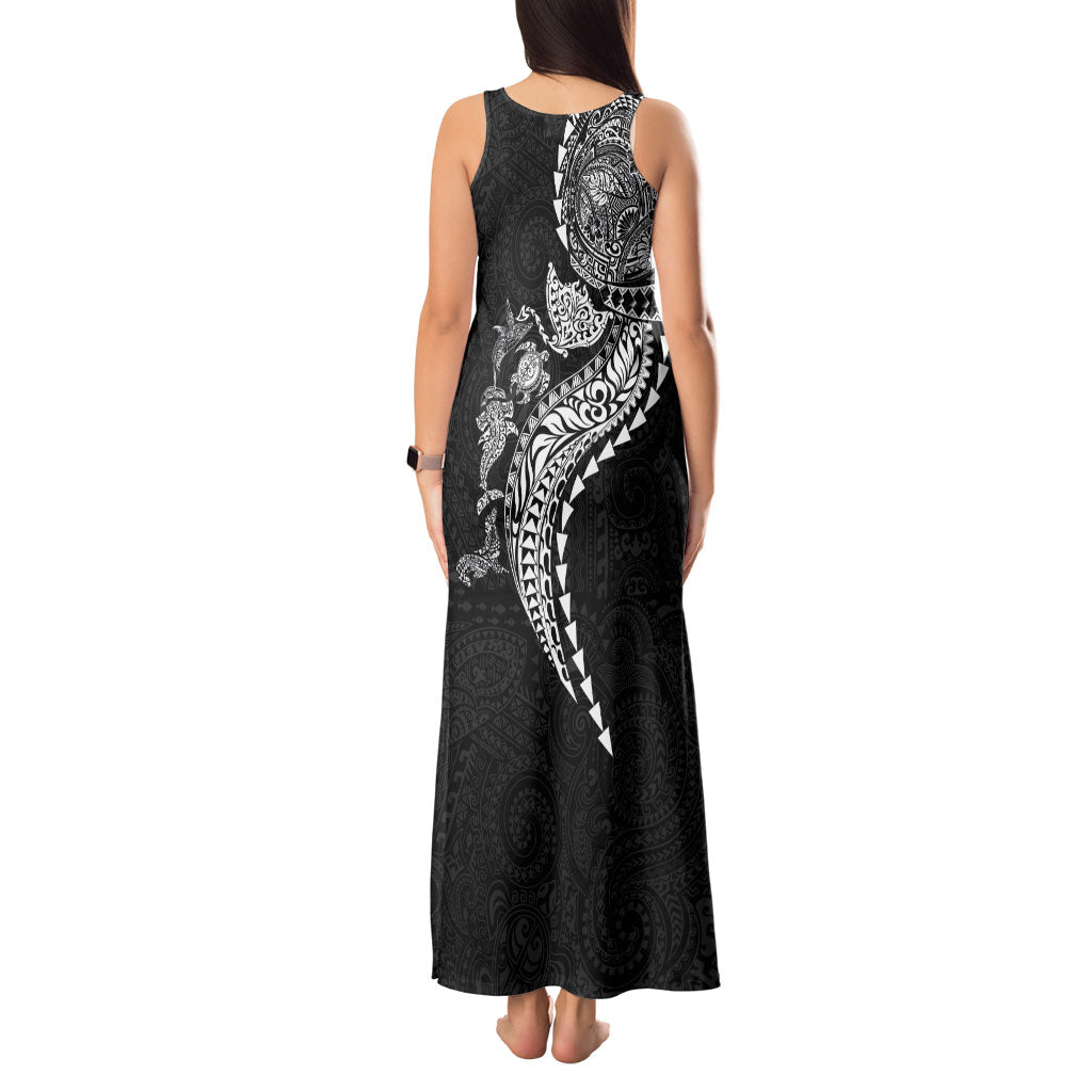 Hawaiian Kakau Tribal Sea Animals Tattoos Tank Maxi Dress Black Color