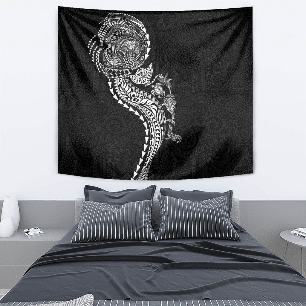 Hawaiian Kakau Tribal Sea Animals Tattoos Tapestry Black Color