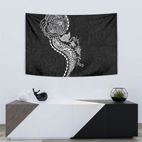 Hawaiian Kakau Tribal Sea Animals Tattoos Tapestry Black Color