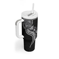 Hawaiian Kakau Tribal Sea Animals Tattoos Tumbler With Handle Black Color
