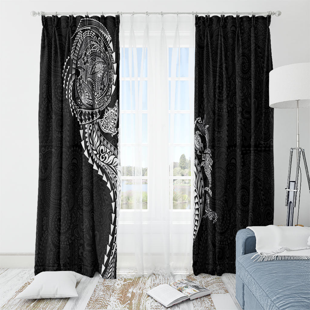Hawaiian Kakau Tribal Sea Animals Tattoos Window Curtain Black Color
