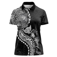 Hawaiian Kakau Tribal Sea Animals Tattoos Women Polo Shirt Black Color LT03 Female Black - Polynesian Pride