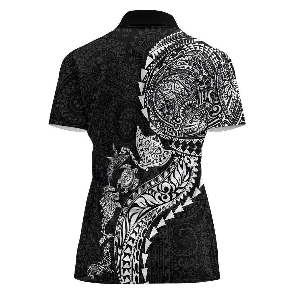 Hawaiian Kakau Tribal Sea Animals Tattoos Women Polo Shirt Black Color LT03 - Polynesian Pride