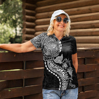 Hawaiian Kakau Tribal Sea Animals Tattoos Women Polo Shirt Black Color LT03 - Polynesian Pride