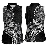 Hawaiian Kakau Tribal Sea Animals Tattoos Women Sleeveless Polo Shirt Black Color LT03 - Polynesian Pride