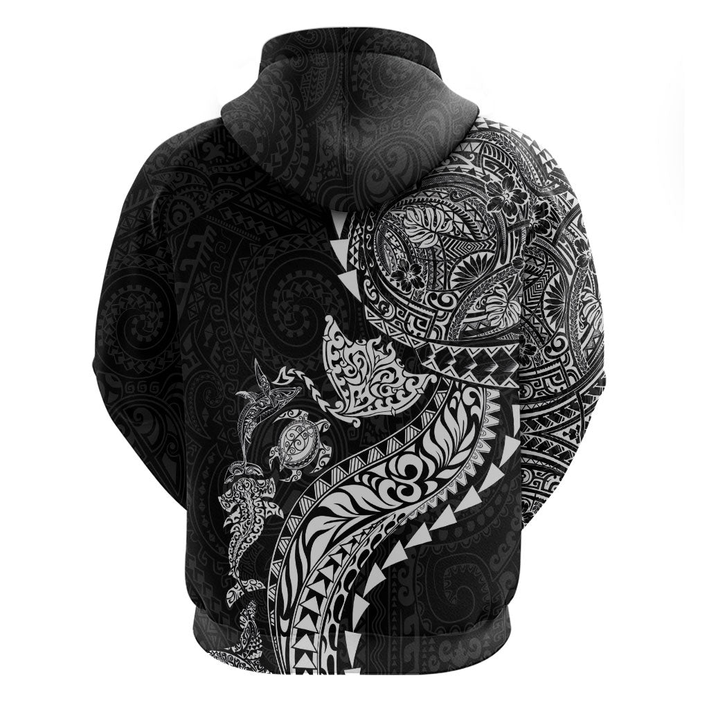 Hawaiian Kakau Tribal Sea Animals Tattoos Zip Hoodie Black Color