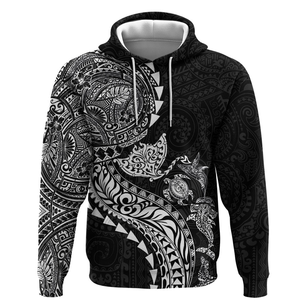 Hawaiian Kakau Tribal Sea Animals Tattoos Zip Hoodie Black Color