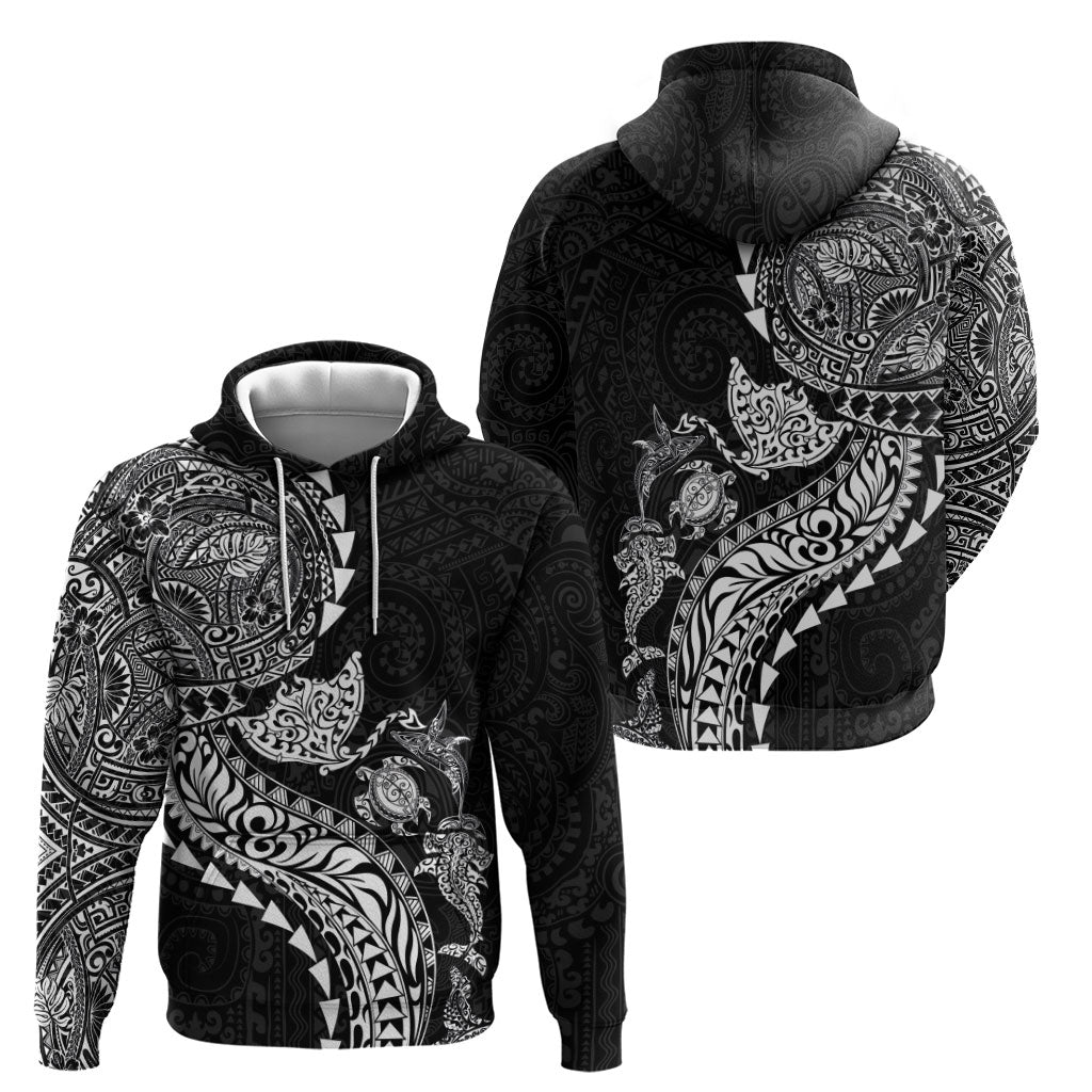 Hawaiian Kakau Tribal Sea Animals Tattoos Zip Hoodie Black Color