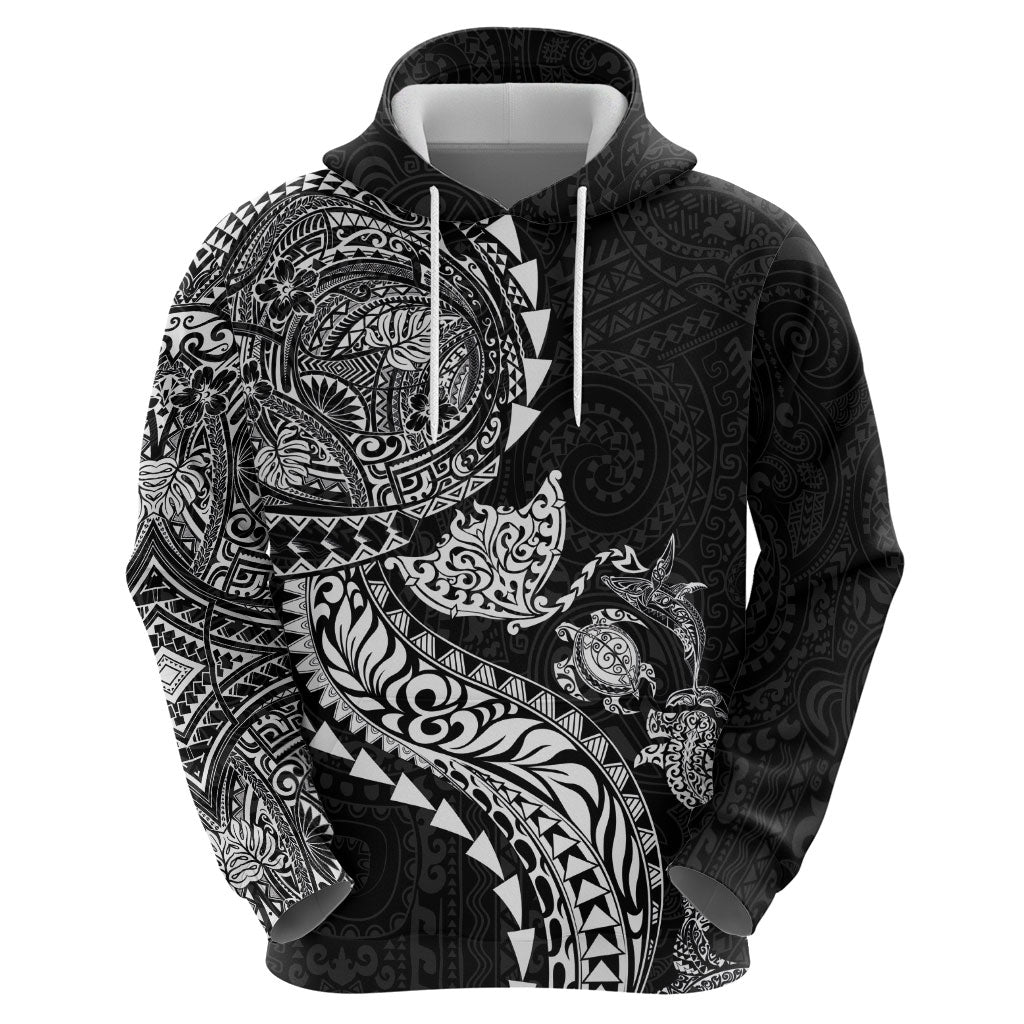 Hawaiian Kakau Tribal Sea Animals Tattoos Zip Hoodie Black Color