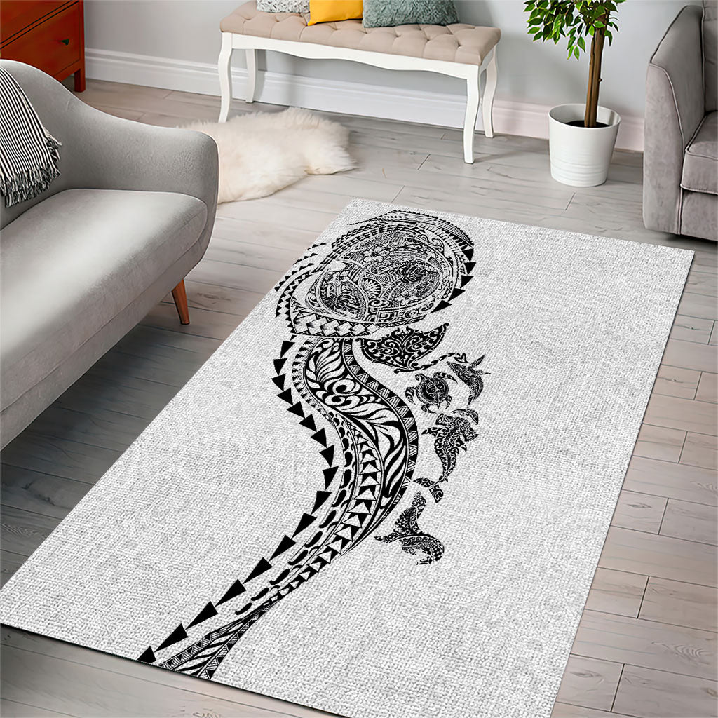 Hawaiian Kakau Tribal Sea Animals Tattoos Area Rug White Color