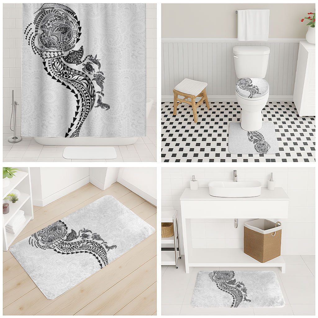 Hawaiian Kakau Tribal Sea Animals Tattoos Bathroom Set White Color
