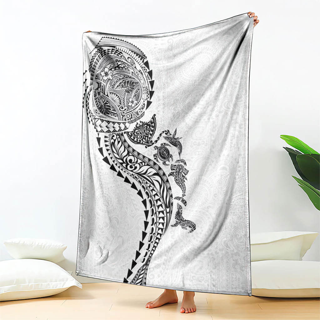 Hawaiian Kakau Tribal Sea Animals Tattoos Blanket White Color