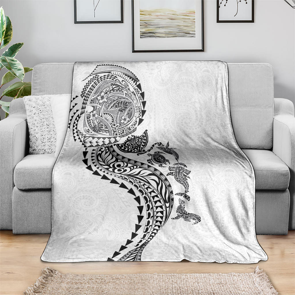 Hawaiian Kakau Tribal Sea Animals Tattoos Blanket White Color