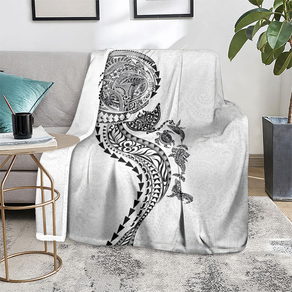 Hawaiian Kakau Tribal Sea Animals Tattoos Blanket White Color