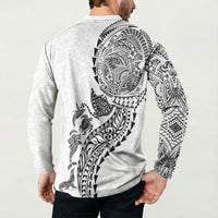 Hawaiian Kakau Tribal Sea Animals Tattoos Button Sweatshirt White Color