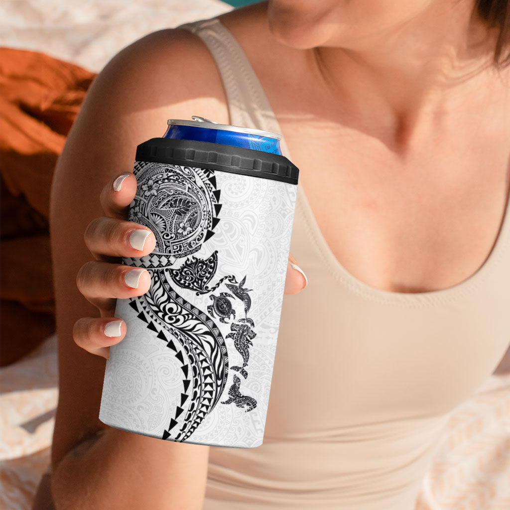 Hawaiian Kakau Tribal Sea Animals Tattoos 4 in 1 Can Cooler Tumbler White Color