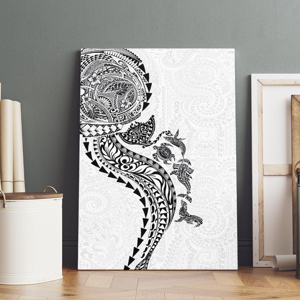 Hawaiian Kakau Tribal Sea Animals Tattoos Canvas Wall Art White Color