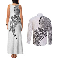 Hawaiian Kakau Tribal Sea Animals Tattoos Couples Matching Tank Maxi Dress and Long Sleeve Button Shirt White Color LT03 - Polynesian Pride