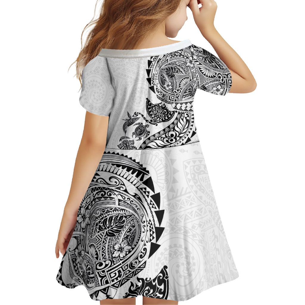 Hawaiian Kakau Tribal Sea Animals Tattoos Family Matching Mermaid Dress and Hawaiian Shirt White Color LT03 - Polynesian Pride