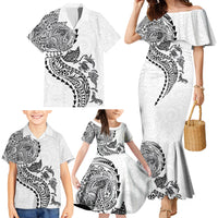 Hawaiian Kakau Tribal Sea Animals Tattoos Family Matching Mermaid Dress and Hawaiian Shirt White Color LT03 - Polynesian Pride