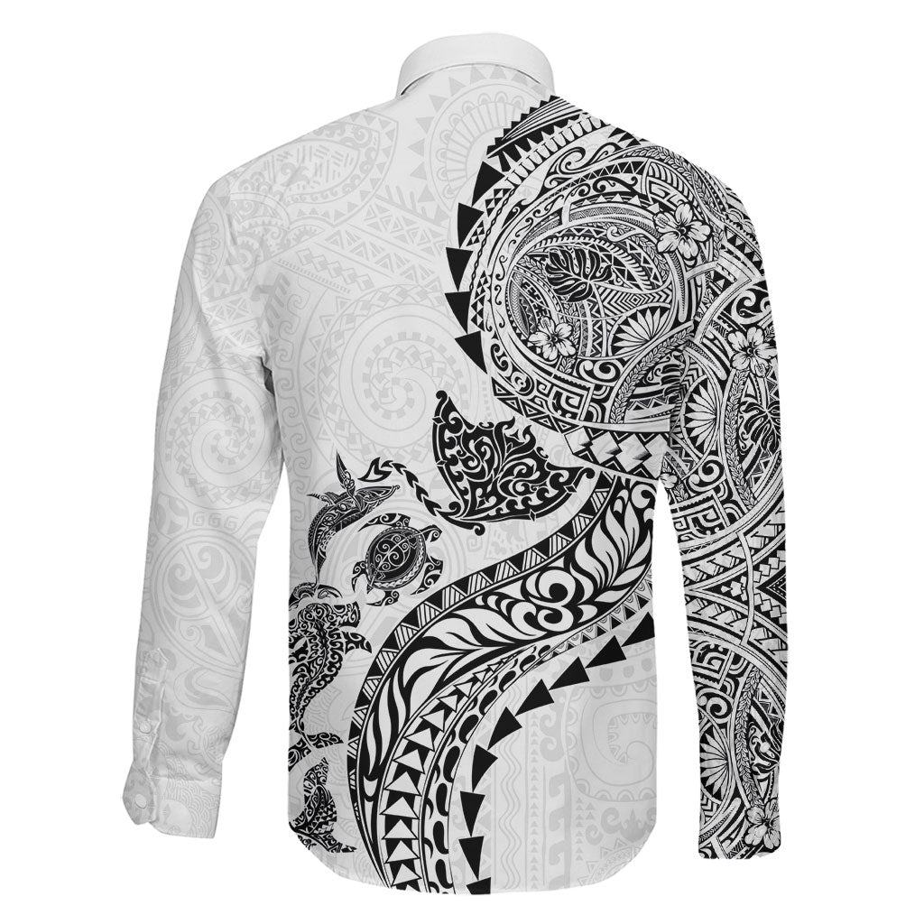 Hawaiian Kakau Tribal Sea Animals Tattoos Family Matching Mermaid Dress and Hawaiian Shirt White Color LT03 - Polynesian Pride
