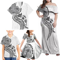 Hawaiian Kakau Tribal Sea Animals Tattoos Family Matching Off Shoulder Maxi Dress and Hawaiian Shirt White Color LT03 - Polynesian Pride
