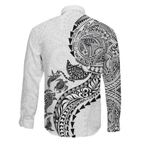 Hawaiian Kakau Tribal Sea Animals Tattoos Family Matching Off Shoulder Maxi Dress and Hawaiian Shirt White Color LT03 - Polynesian Pride