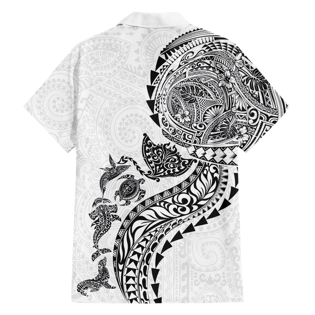 Hawaiian Kakau Tribal Sea Animals Tattoos Family Matching Puletasi and Hawaiian Shirt White Color LT03 - Polynesian Pride